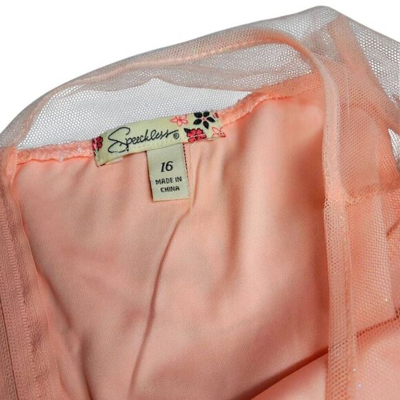 Sequined Glittery Soft Peach High Lo Hem with Irridescent Sparkly Tulle Dress - Picture 5 of 5